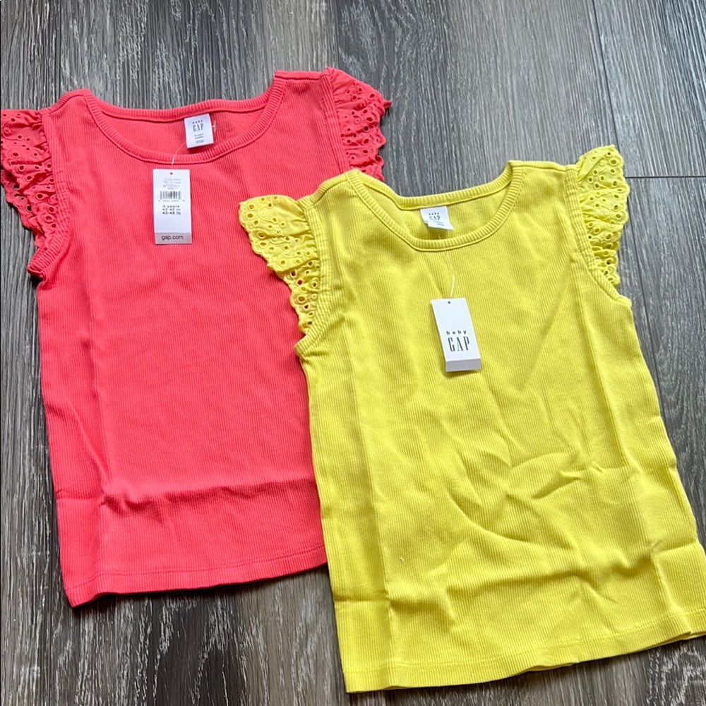 2/ GAP Kids Coral and Yellow Ruffle Tank Tops